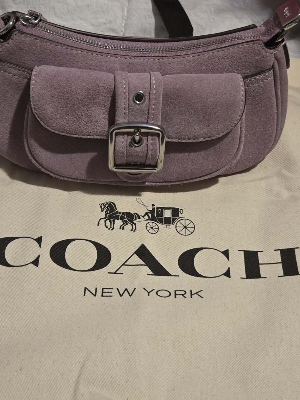 Coach Suede Shoulder Bag in Dusty Lavender With Dust Bag And Gift Box NWT